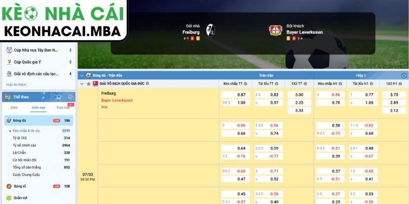 Kèo châu Á trận Freiburg vs Bayer Leverkusen (21:30 07/03, Bundesliga)