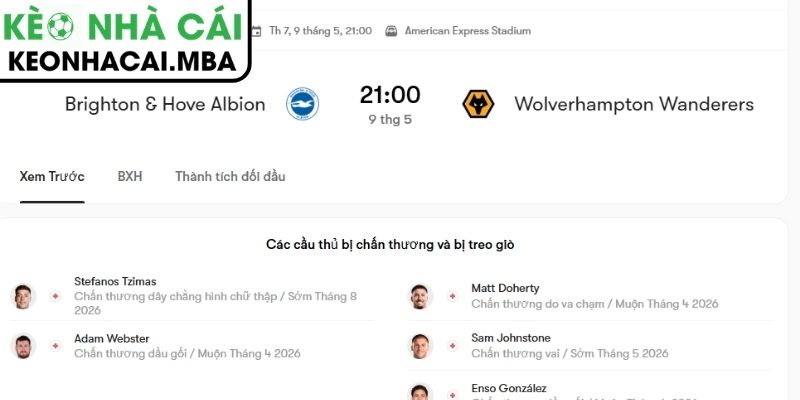Dự đoán kết quả trận Brighton và Wolves (21:00 09/05, Ngoại hạng Anh)