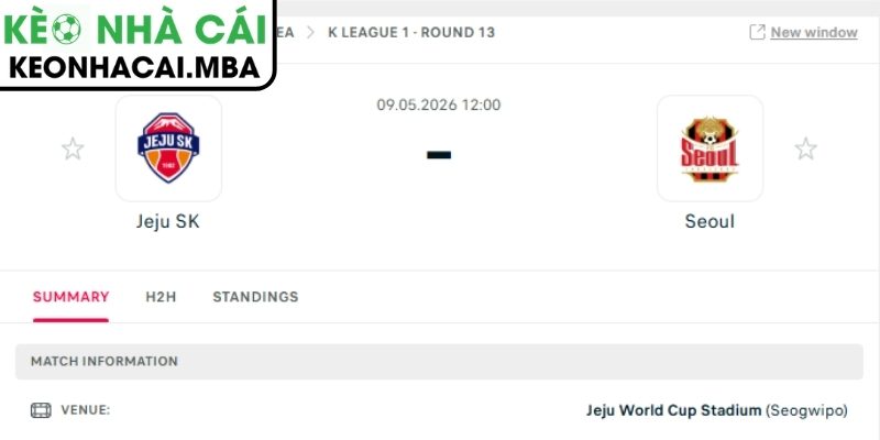 Dự đoán kết quả trận Jeju SK và Seoul (12:00 09/05, K League 1)
