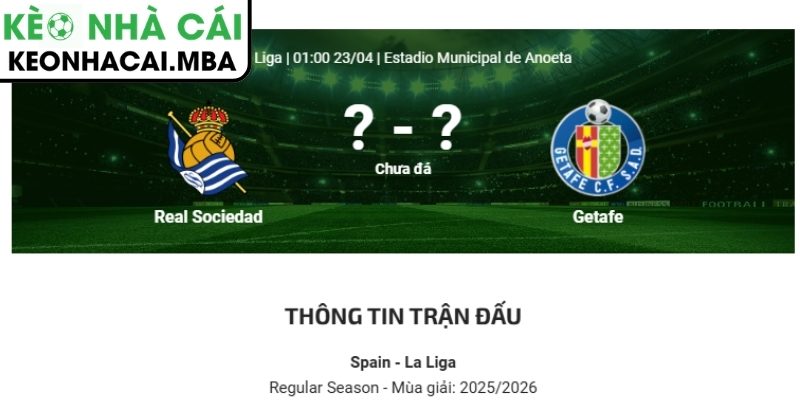 Dự đoán kết quả trận Real Sociedad và Getafe (01:00 23/04, La Liga)